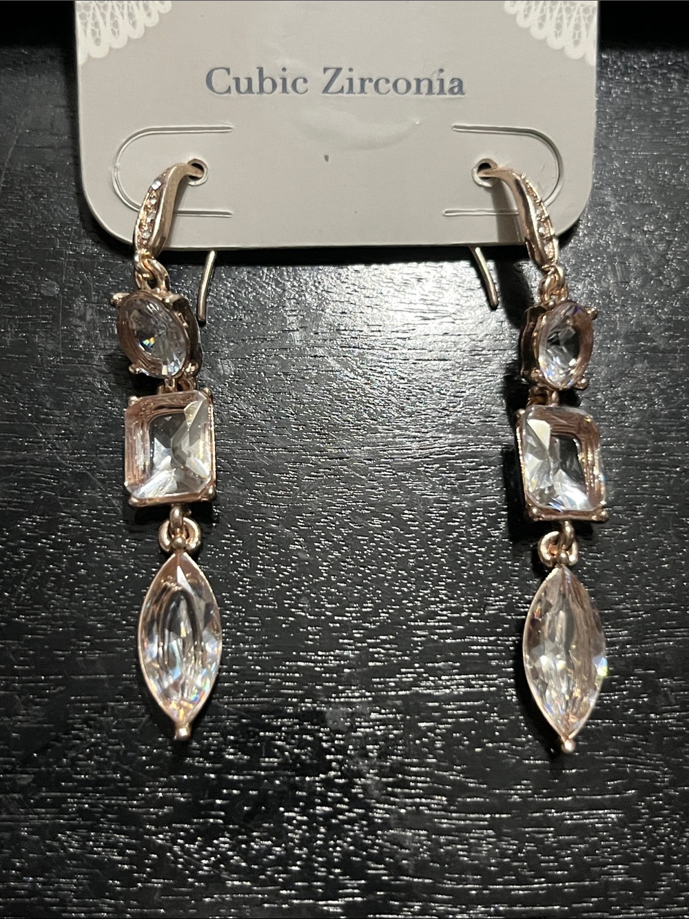 RSVP Rose Gold Dangling Earrings with Clear Stones